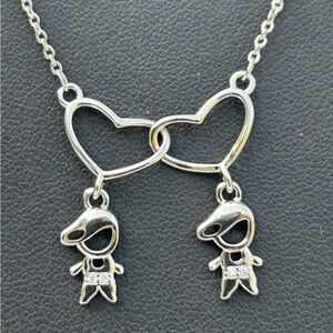 New white gold hearts necklace - Boys / twins - Hypoallergenic Water resistant